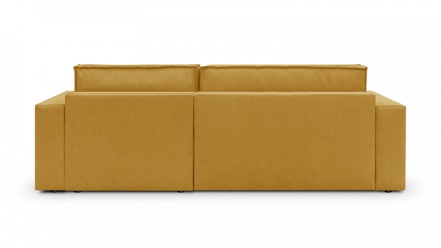 Canapé d'angle convertible réversible 4 places avec coffre de rangement en tissu jaune moutarde - Livia New