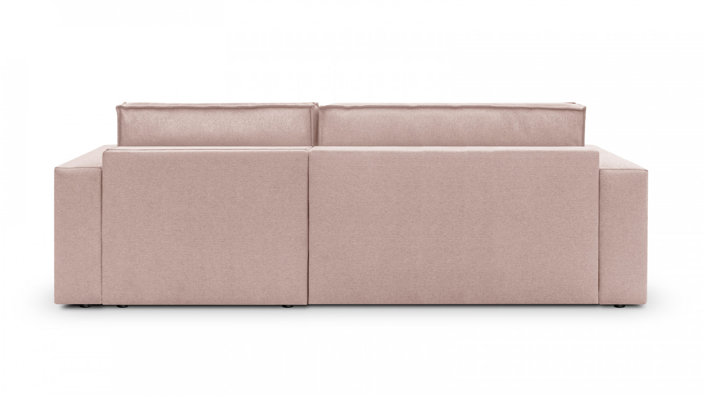 Canapé d'angle convertible réversible 4 places avec coffre de rangement en tissu rose - Livia New