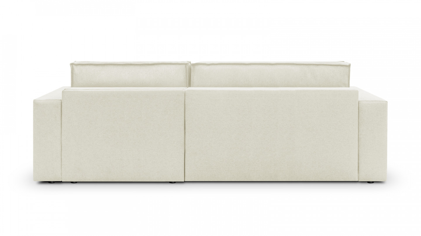 Canapé d'angle convertible réversible 4 places avec coffre de rangement en tissu ivoire - Livia New
