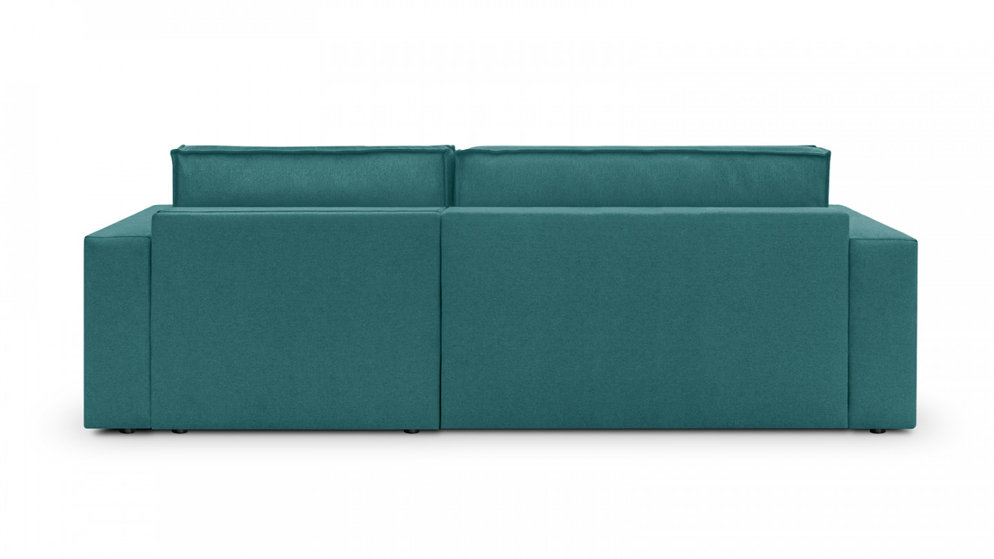 Canapé d'angle convertible réversible 4 places avec coffre de rangement en tissu bleu canard - Livia New