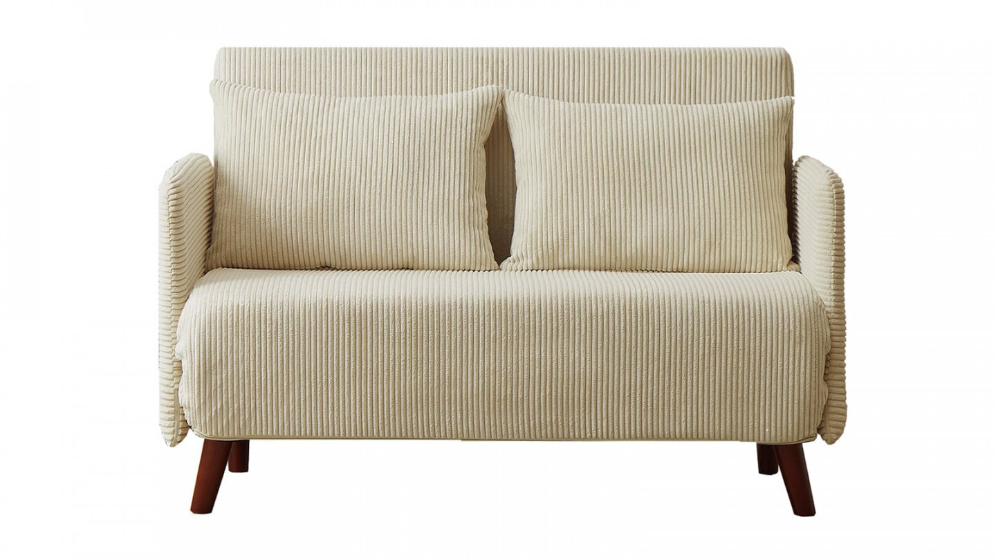 HOMIFAB Canapé convertible 2 places en velours côtelé beige - Greta