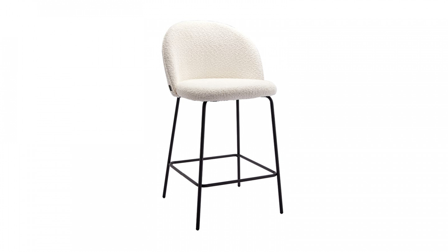 Lot de 2 tabourets de bar en tissu bouclette beige, piètement noir - Alta