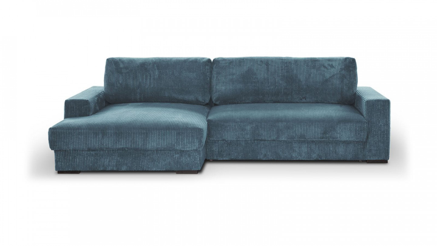 Canapé d'angle gauche convertible 3 places avec coffre de rangement en velours côtelé bleu gris - Arty