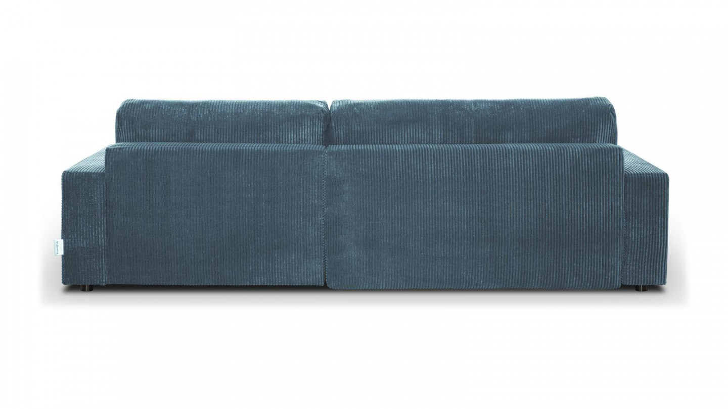 Canapé d'angle droit convertible 3 places avec coffre de rangement en velours côtelé bleu gris - Arty