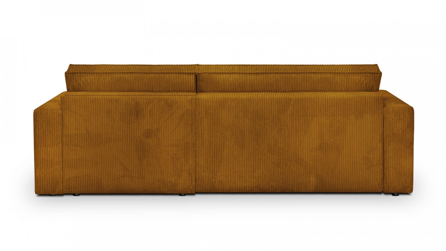 Canapé d'angle convertible réversible 4 places avec coffre de rangement en velours côtelé jaune moutarde - Livia