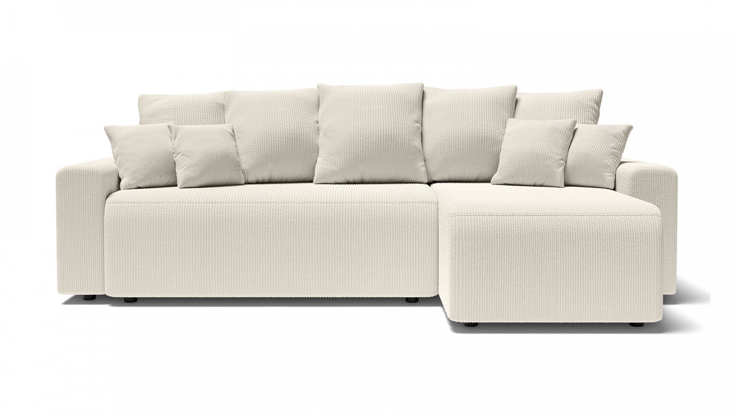 Canapé d'angle réversible convertible 4 places en velours côtelé beige - Lucia