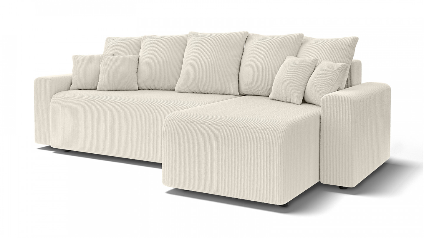Canapé d'angle réversible convertible 4 places en velours côtelé beige - Lucia