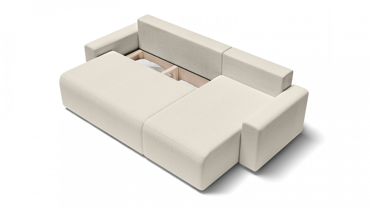 Canapé d'angle réversible convertible 4 places en velours côtelé beige - Lucia