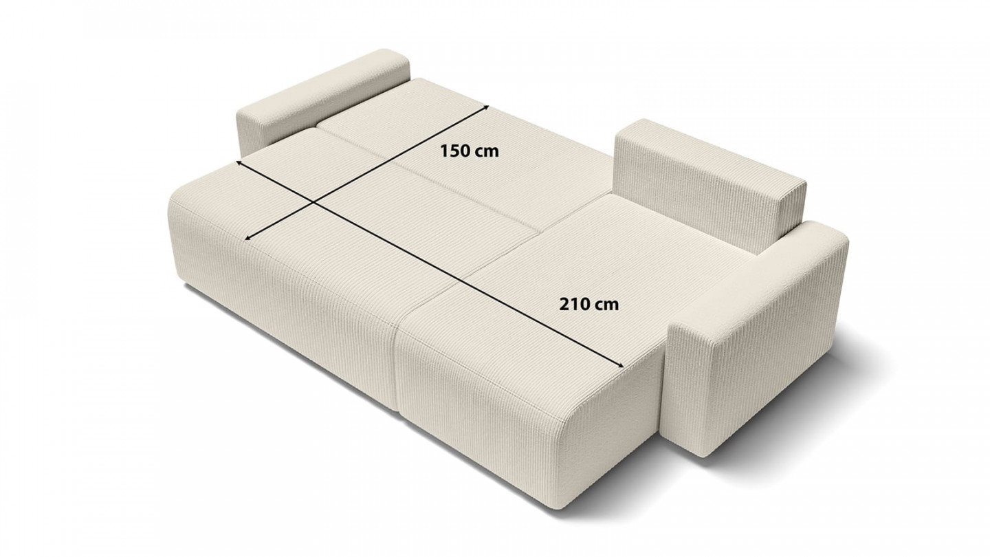 Canapé d'angle réversible convertible 4 places en velours côtelé beige - Lucia