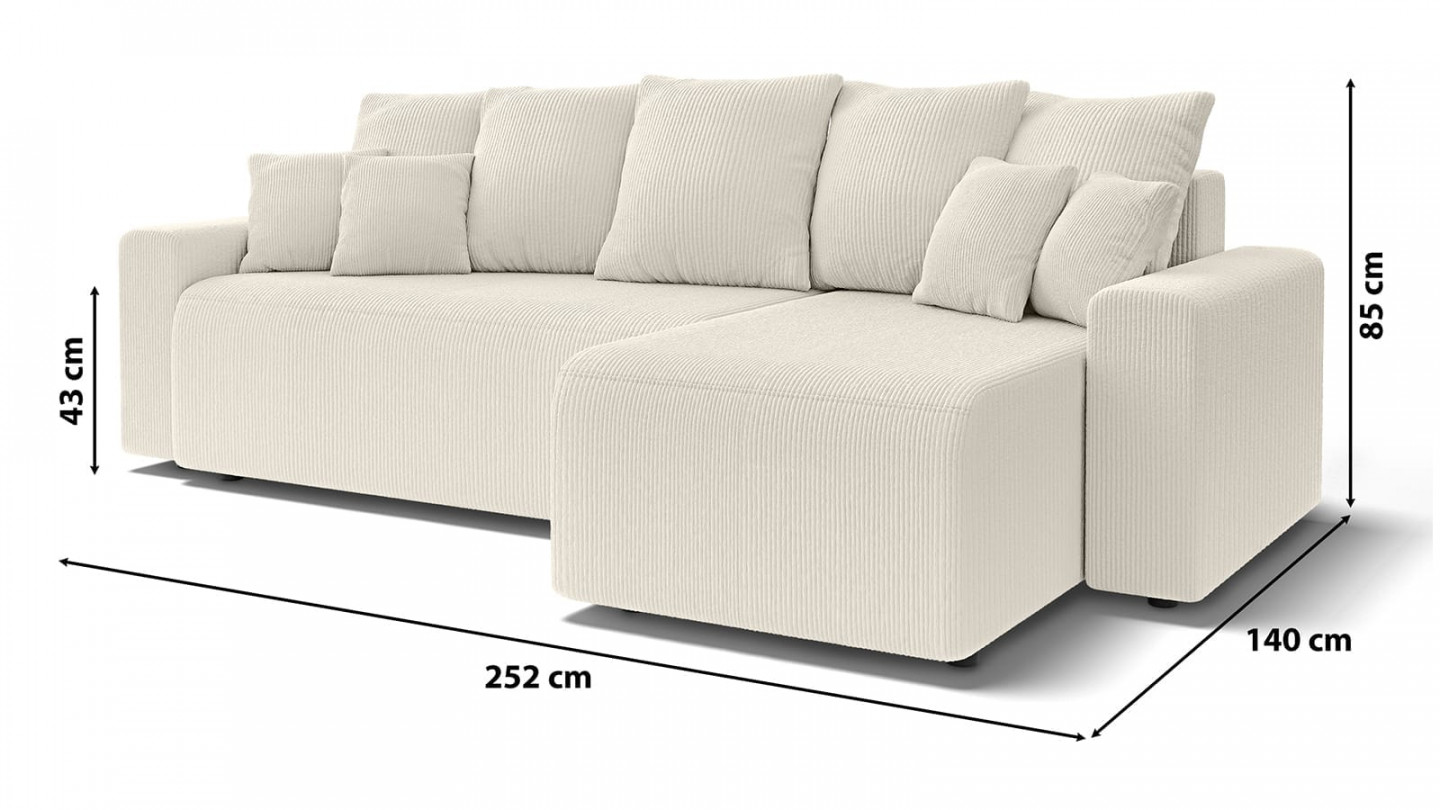 Canapé d'angle réversible convertible 4 places en velours côtelé beige - Lucia