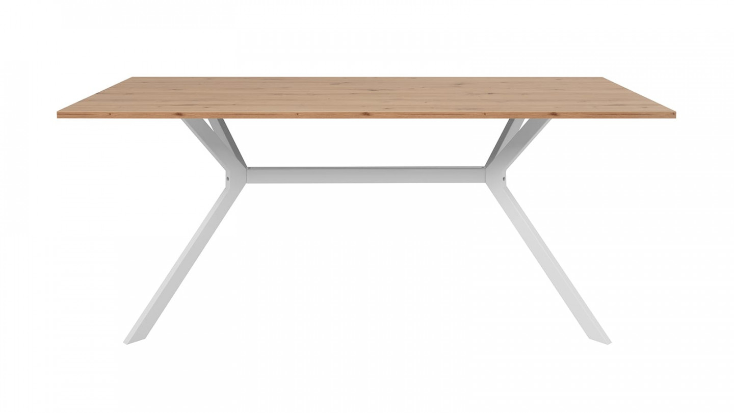 Table à manger effet chêne clair, piétement blanc 180 cm - Velia