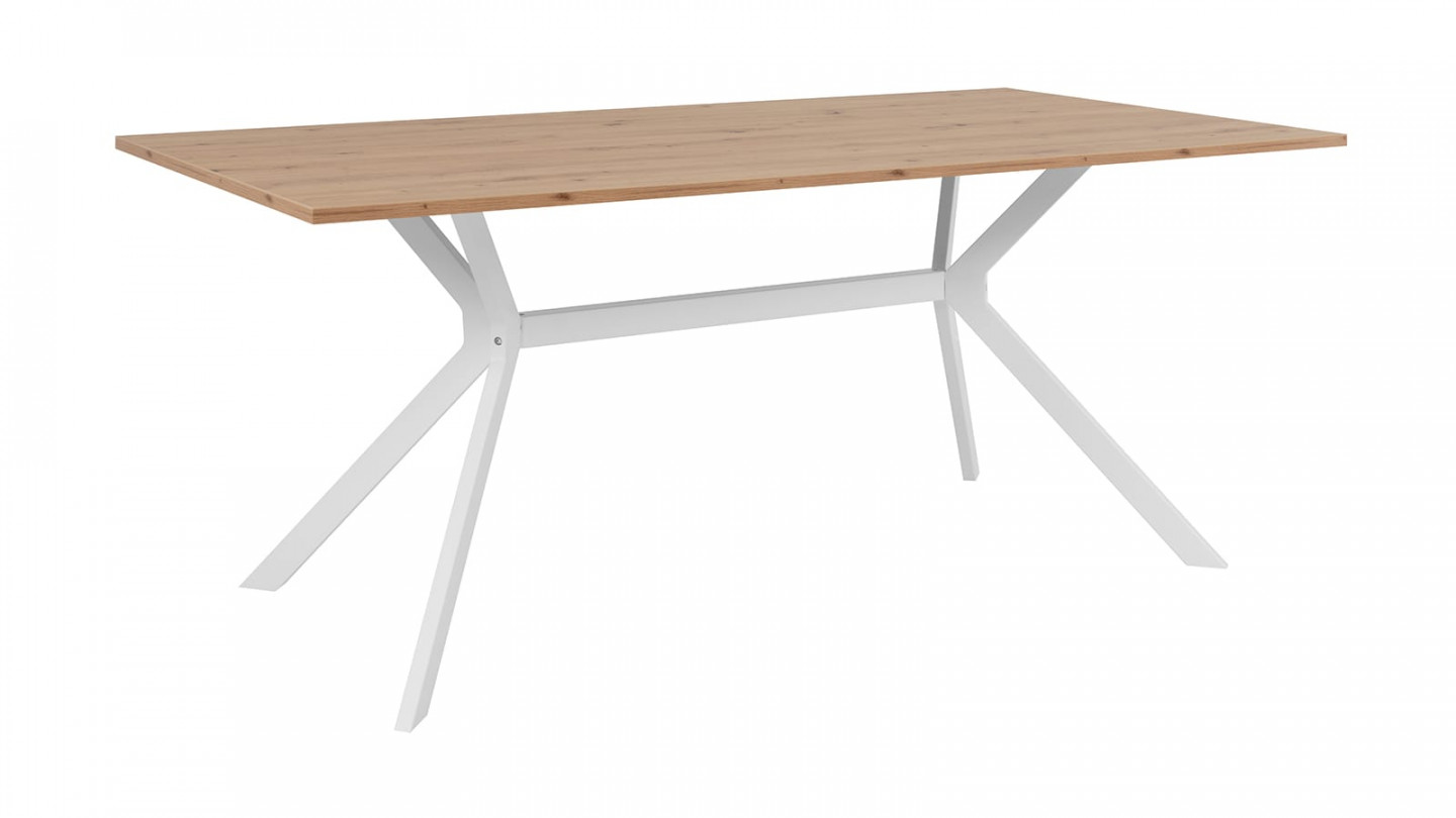 Table à manger effet chêne clair, piétement blanc 180 cm - Velia