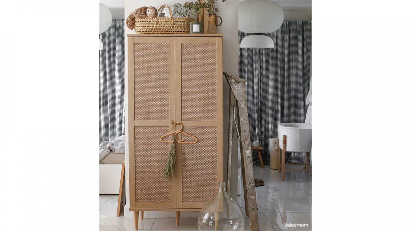 Buffet haut en cannage et effet chêne 80 cm - Luisa