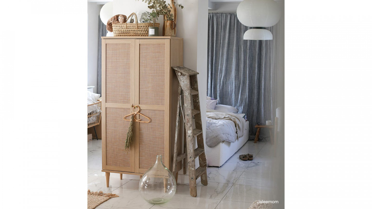 Buffet haut en cannage et effet chêne 80 cm - Luisa