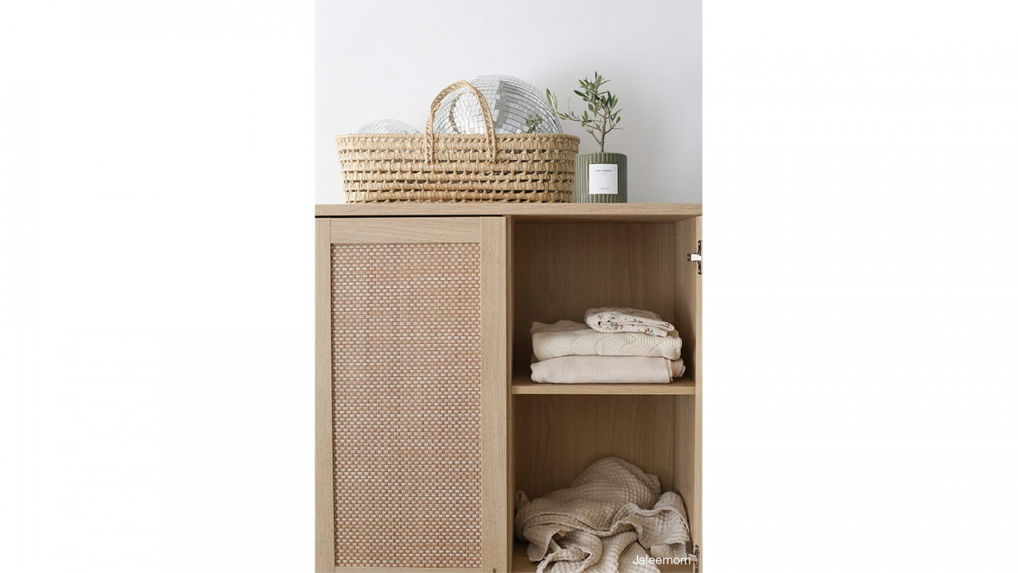 Buffet haut en cannage et effet chêne 80 cm - Luisa