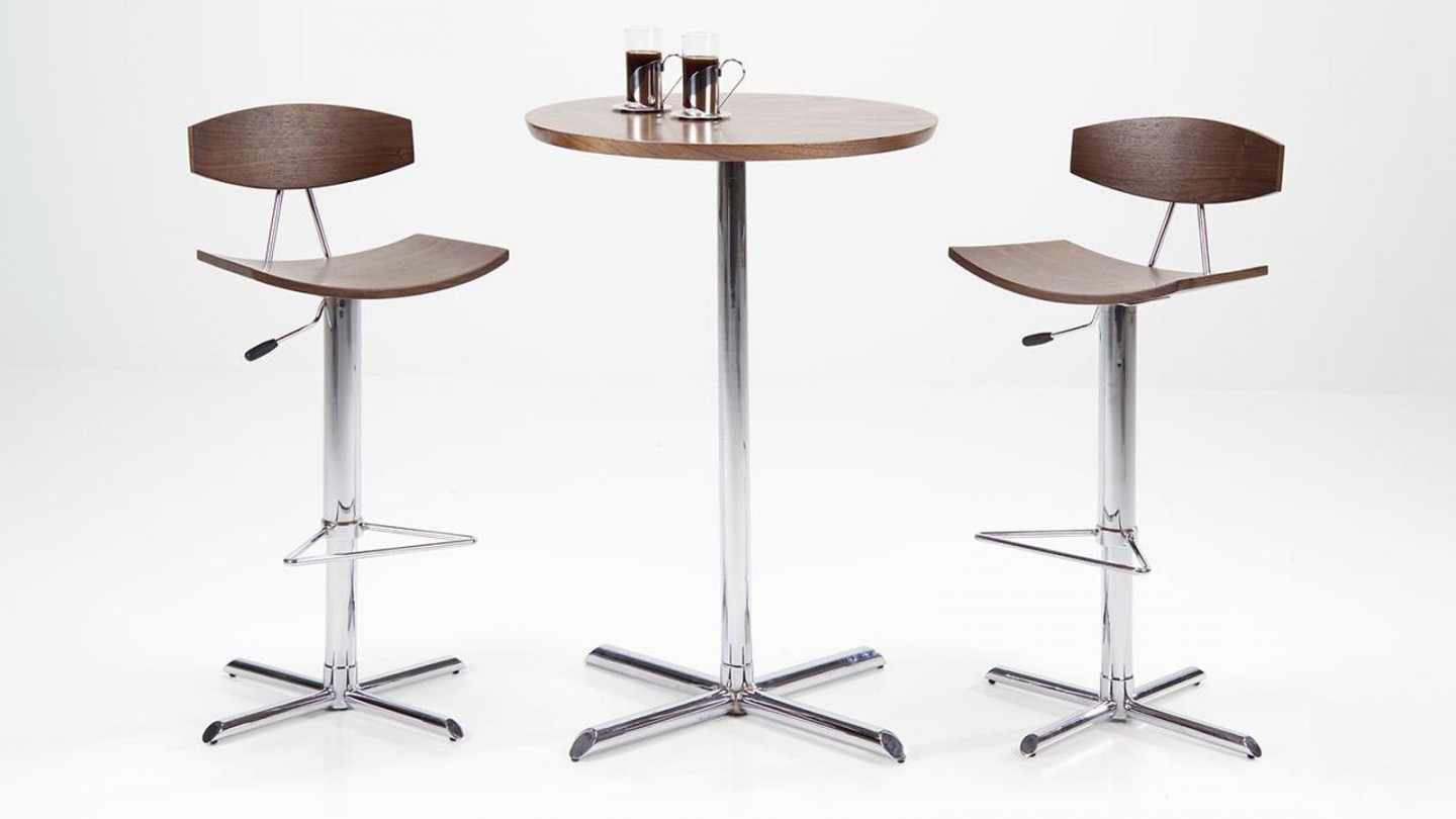 Tabouret de bar réglable en métal et noyer – Collection Blaise
