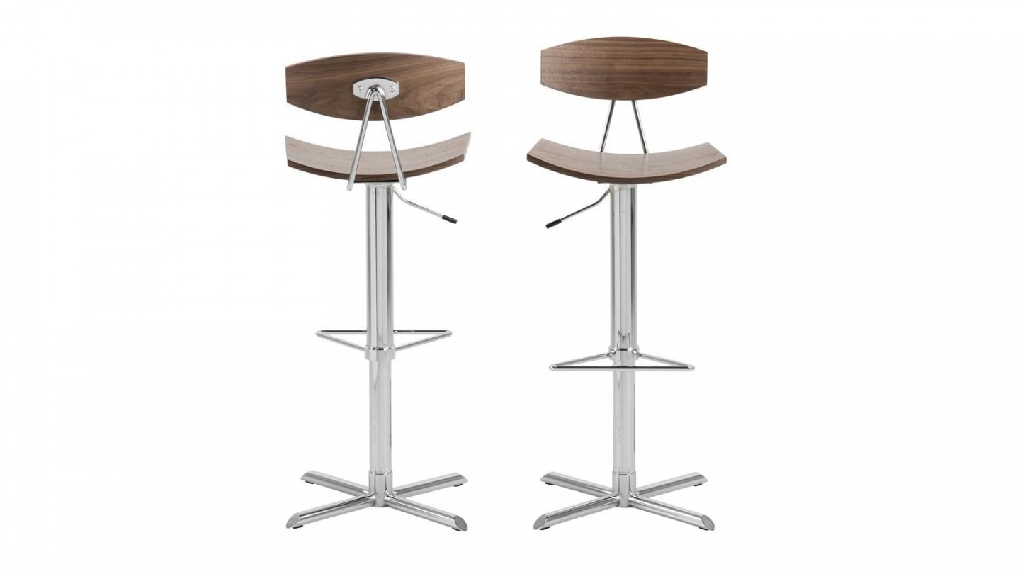 Tabouret de bar réglable en métal et noyer – Collection Blaise
