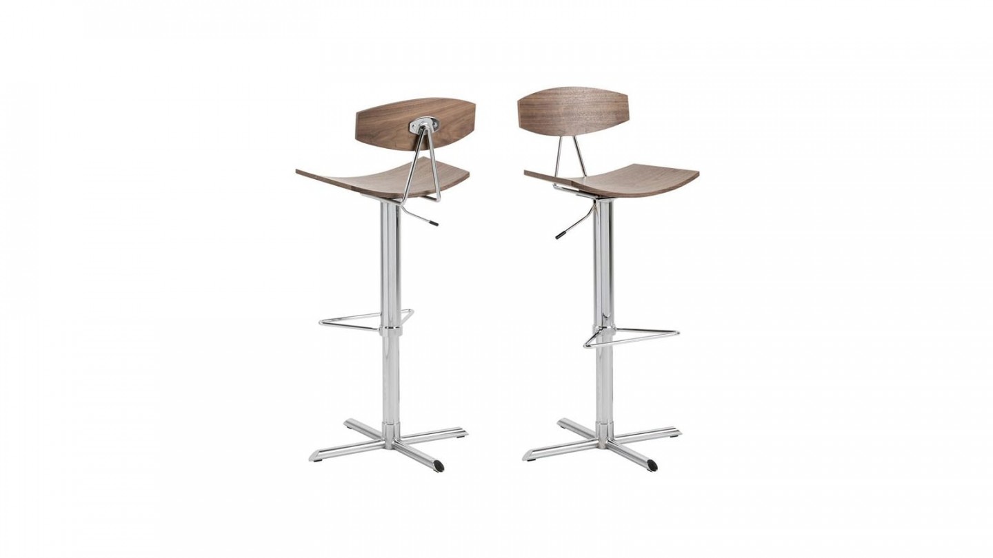Tabouret de bar réglable en métal et noyer – Collection Blaise