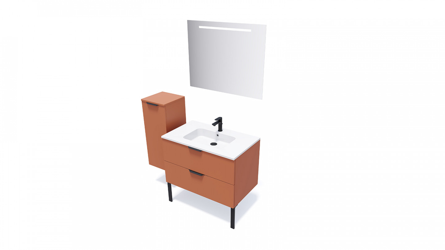 Meuble de salle de bains 90 cm Terracotta - 2 tiroirs - simple vasque - Loft