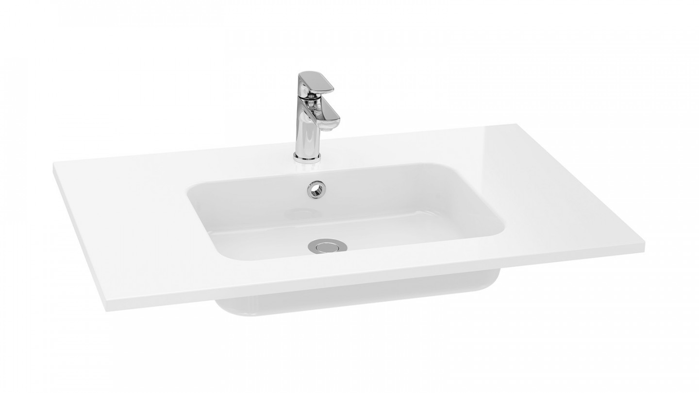 Meuble de salle de bains 90 cm Terracotta - 2 tiroirs - simple vasque + miroir + demi-colonne ouverture à gauche - Loft
