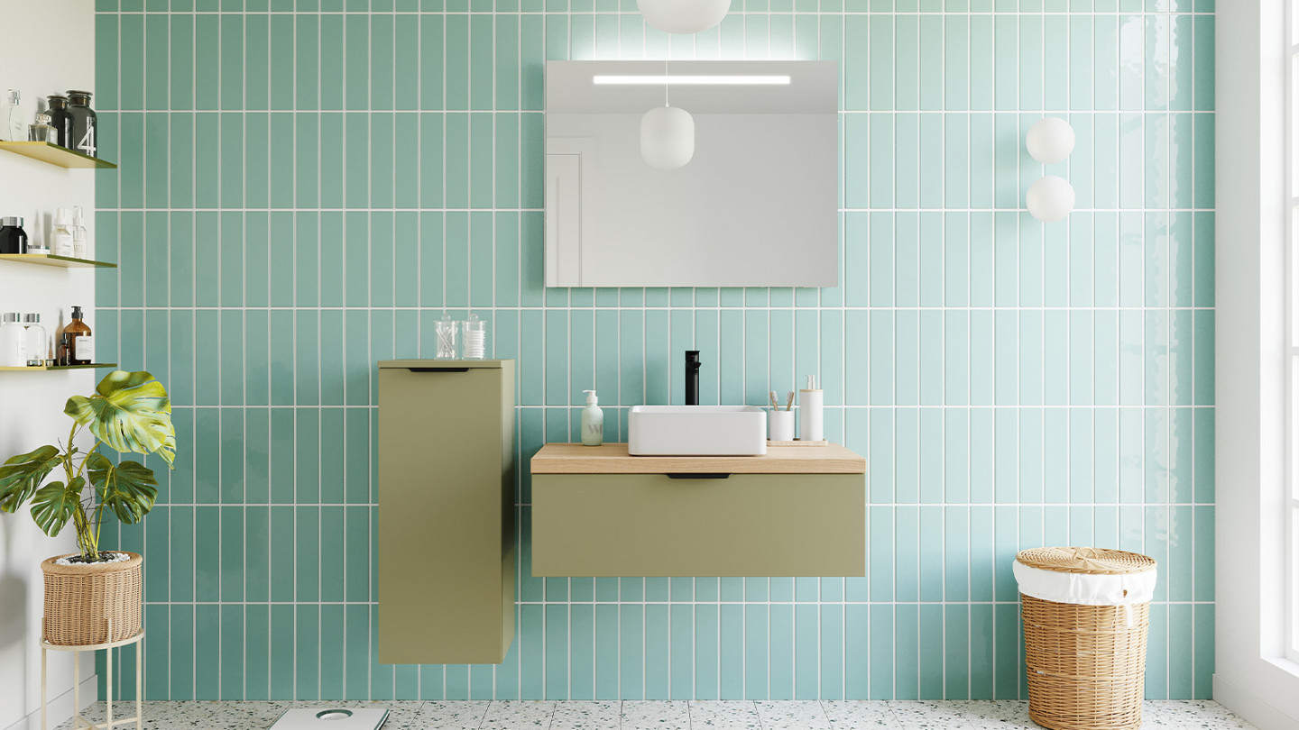 Meuble de salle de bains 90 cm Olive - 1 tiroir - vasque carrée - Loft