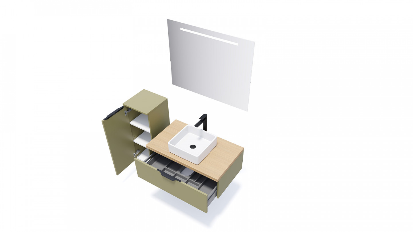 Meuble de salle de bains 90 cm Olive - 1 tiroir - vasque carrée - Loft