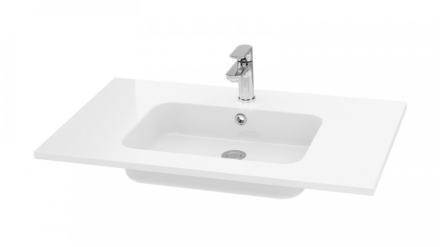 Meuble de salle de bains 90 cm Olive - 1 tiroir - simple vasque + miroir + demi-colonne ouverture à droite - Loft