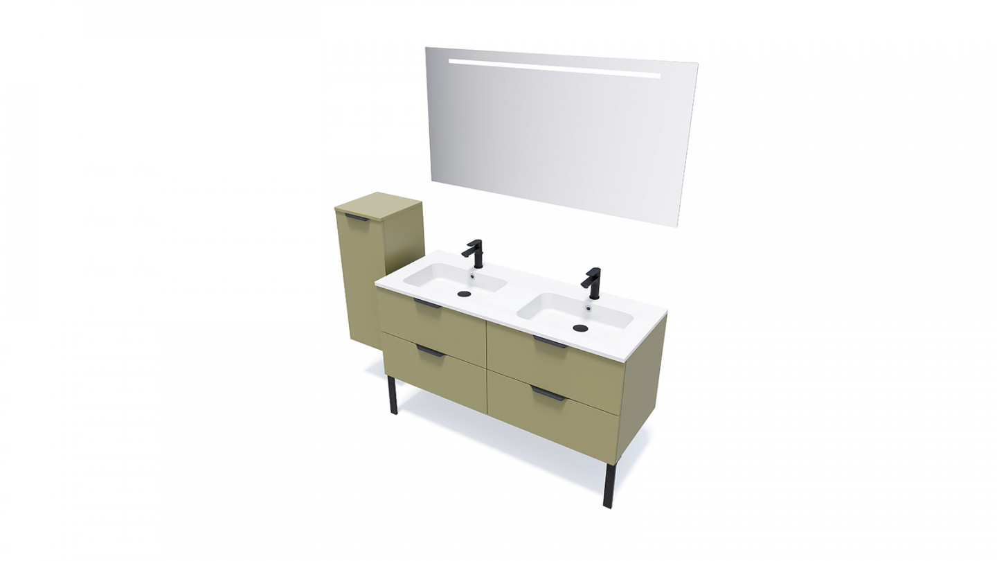 Meuble de salle de bains 140 cm Olive - 4 tiroirs - double vasque - Loft