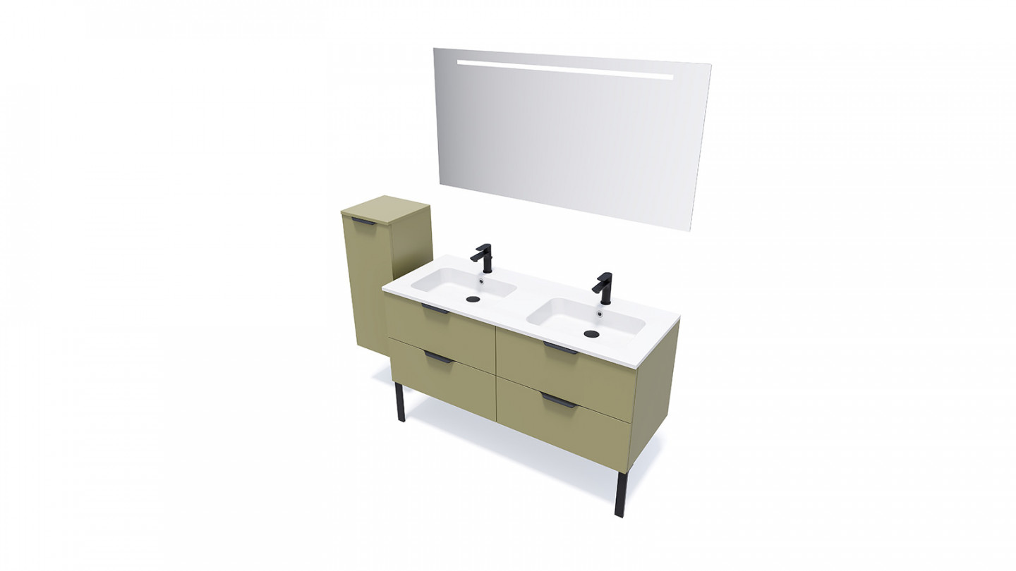 Meuble de salle de bain suspendu double vasque intégrée 140cm 4 tiroirs