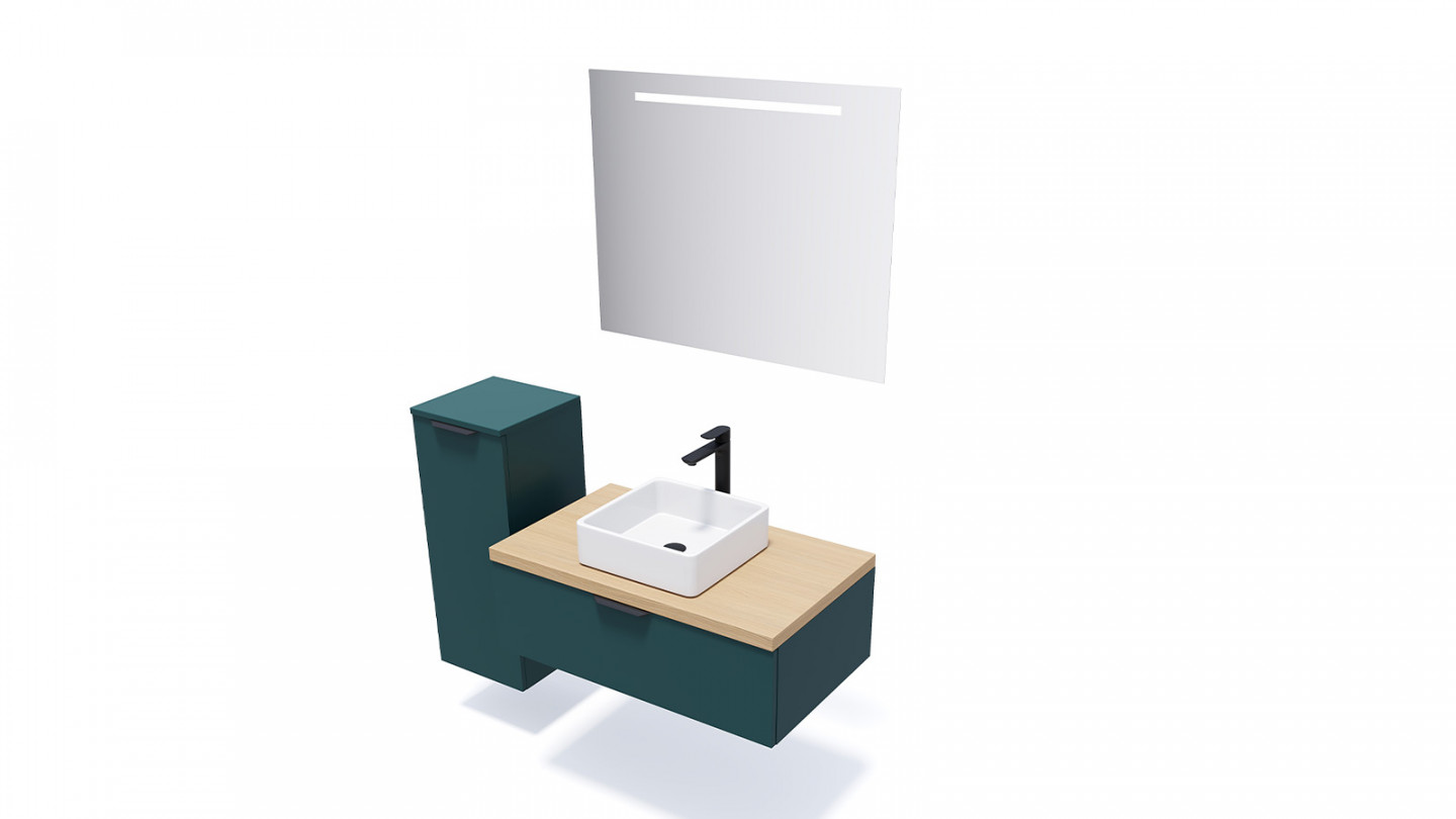 Meuble de salle de bains 90 cm Tropical - 1 tiroir - vasque carrée - Loft