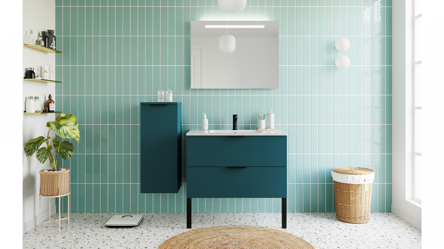 Meuble de salle de bains 90 cm Tropical - 2 tiroirs - simple vasque - Loft