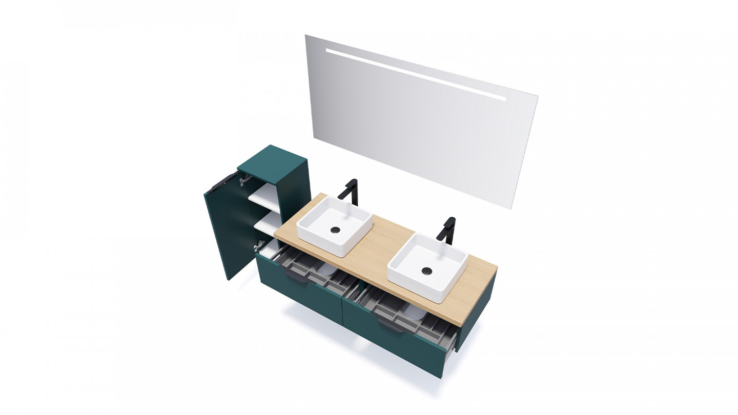 Meuble de salle de bains 140 cm Tropical - 2 tiroirs - 2 vasques carrées - Loft