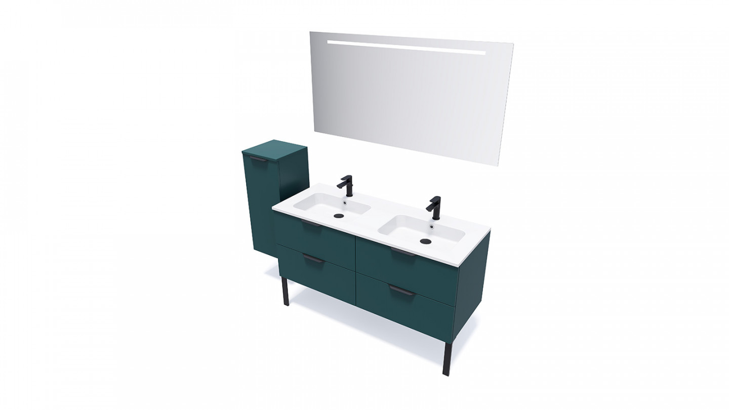 Meuble de salle de bains 140 cm Tropical - 4 tiroirs - double vasque + miroir - Loft