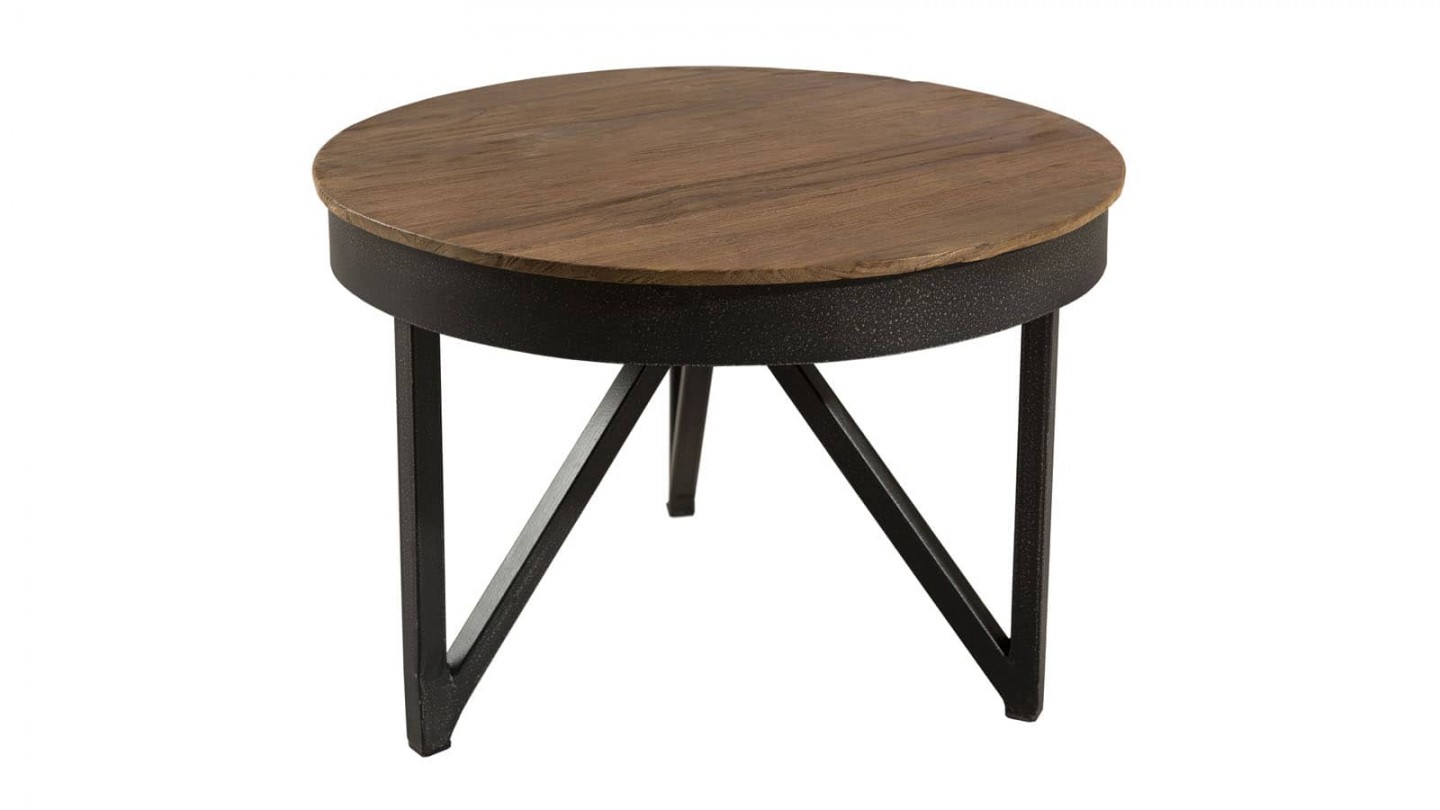 Gøran - Table basse ronde d'appoint 50 x 50 cm bois et métal