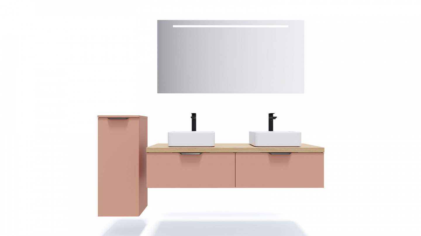 Meuble de salle de bains 140 cm Abricot - 2 tiroirs - 2 vasques carrées - Loft