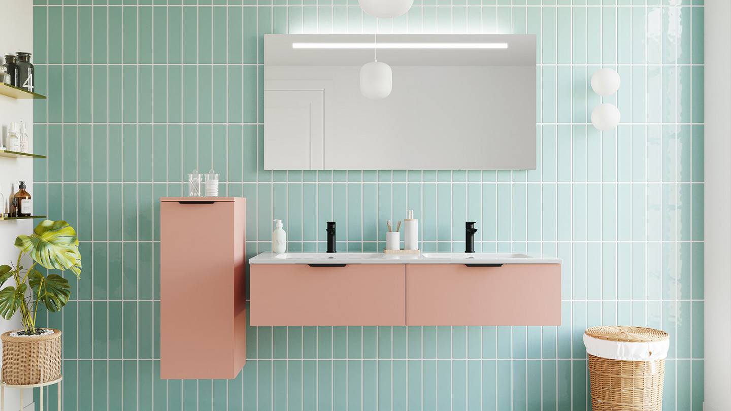 Meuble de salle de bains 140 cm Abricot - 2 tiroirs - double vasque - Loft