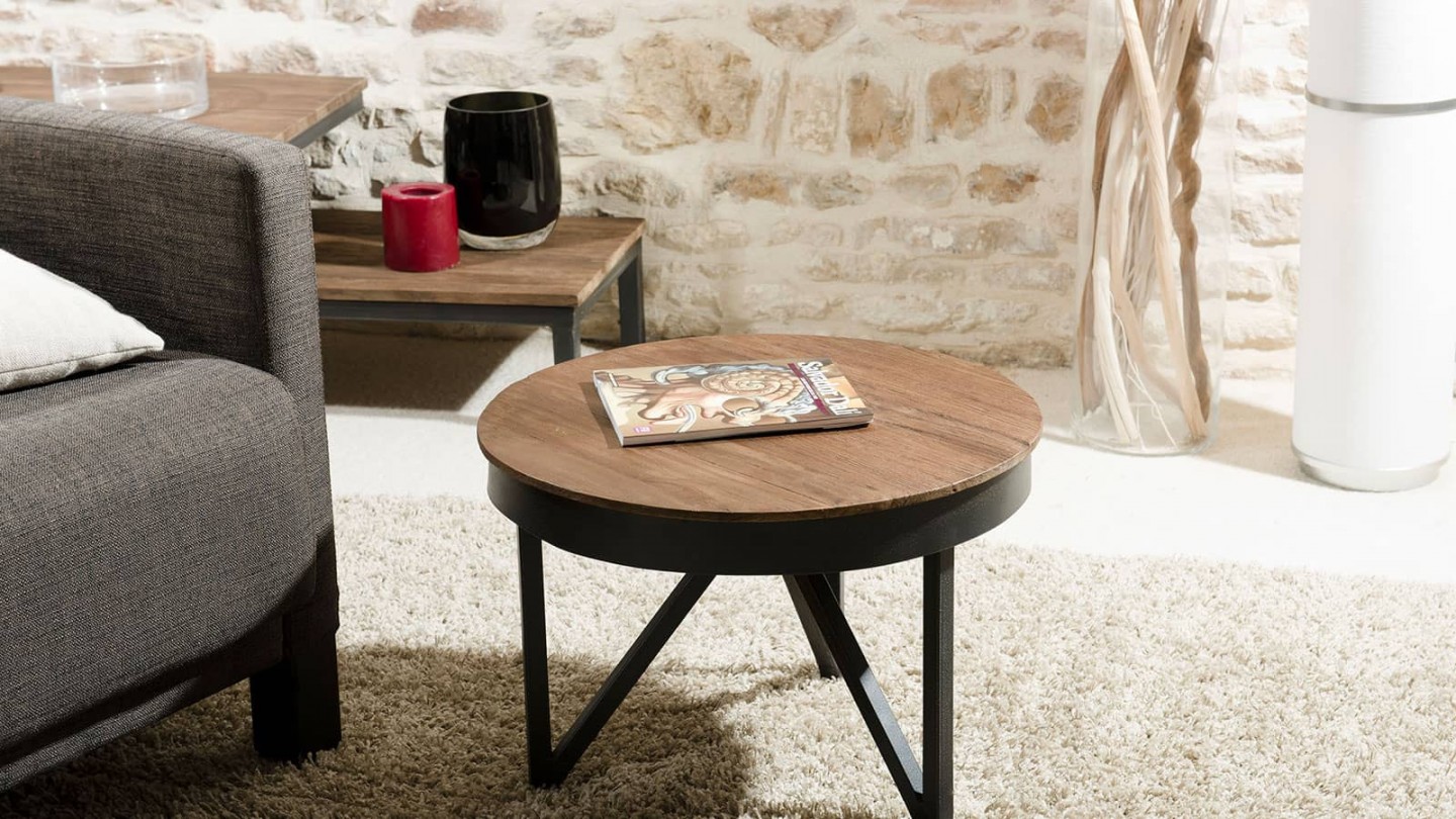 Gøran - Table basse ronde d'appoint 50 x 50 cm bois et métal