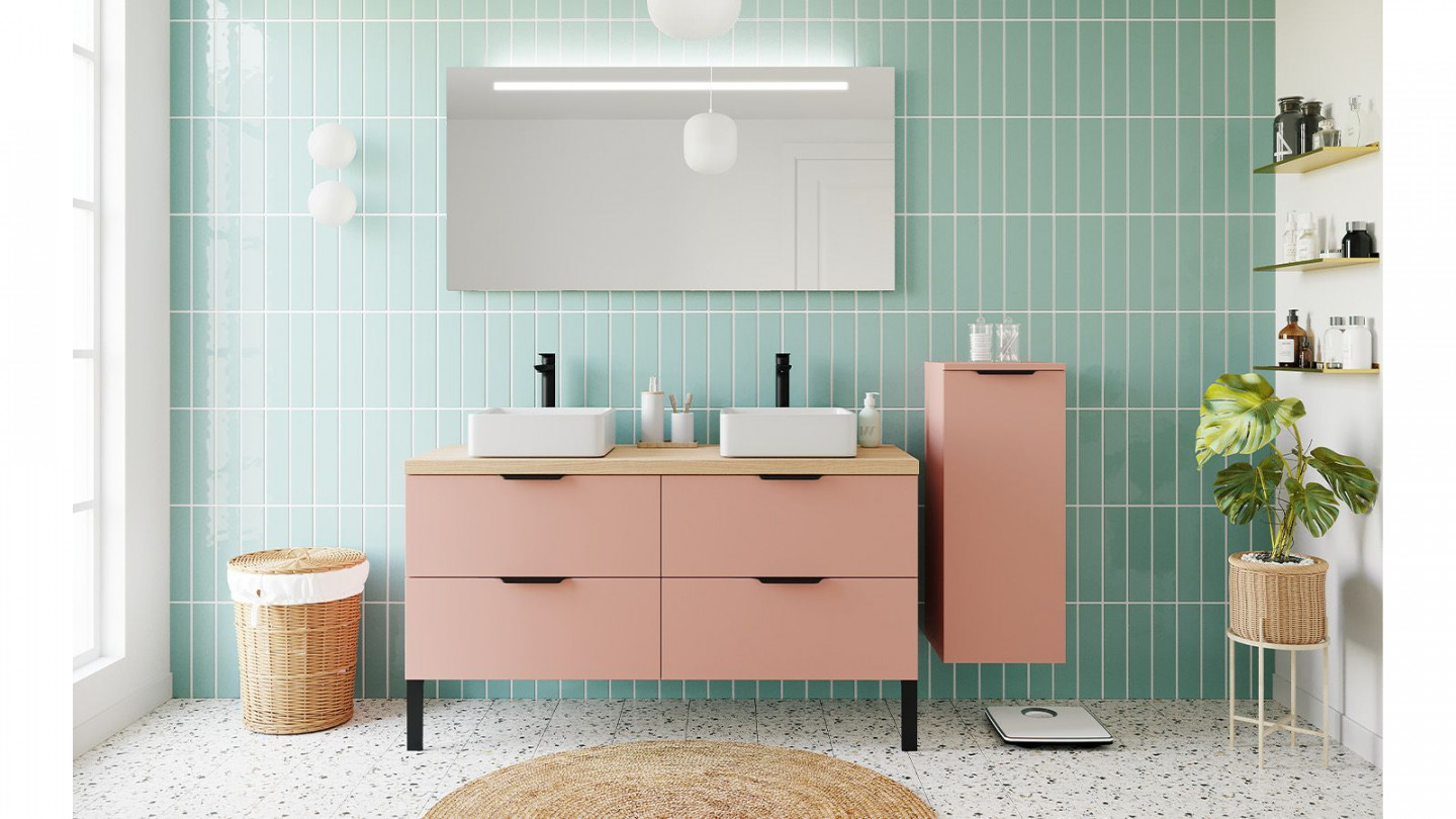 Meuble de salle de bain suspendu 2 vasques à poser 140cm 4 tiroirs