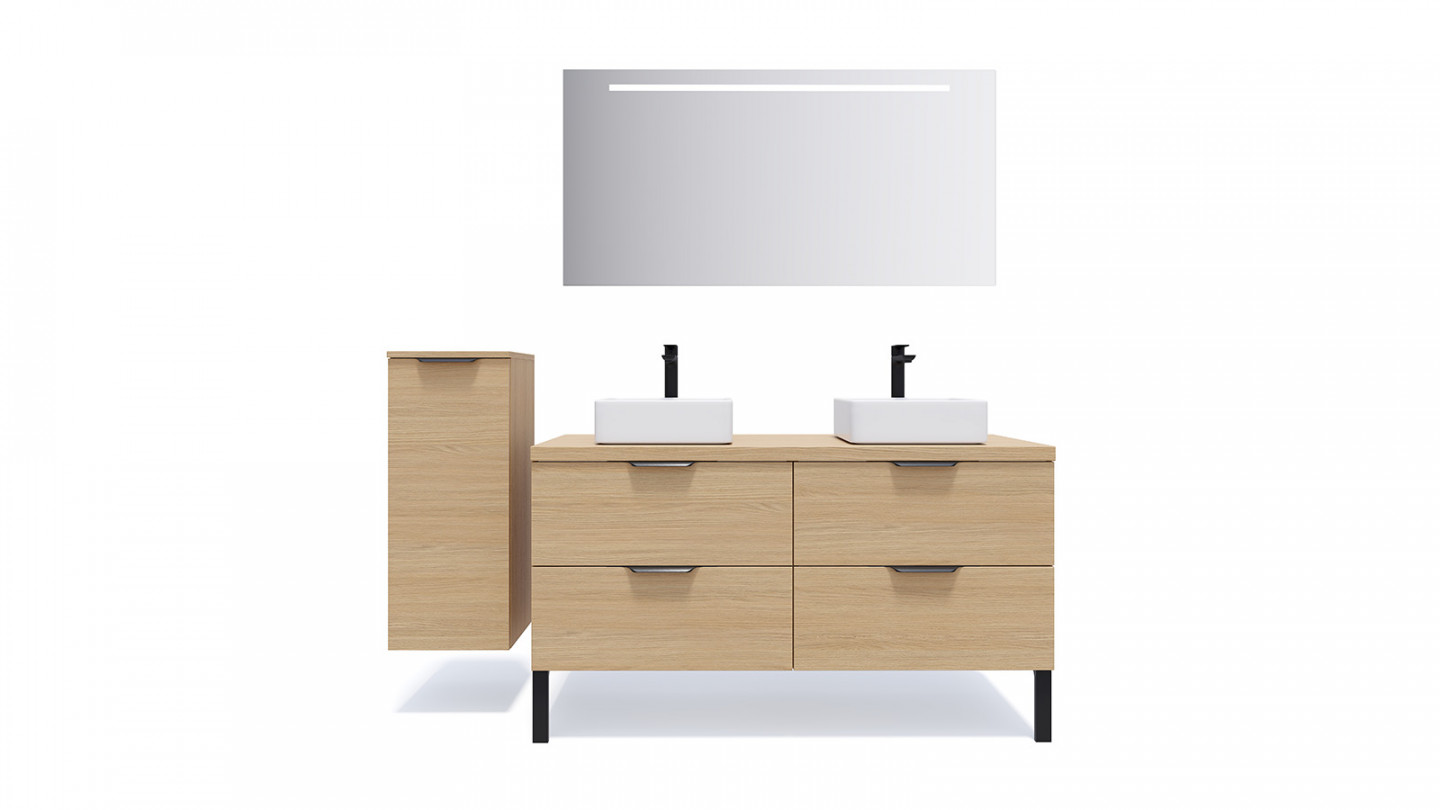Meuble Salle De Bain 140 Cm Double Vasque à Poser Meuble de salle de bain suspendu 2 vasques à poser 140cm 4 tiroirs