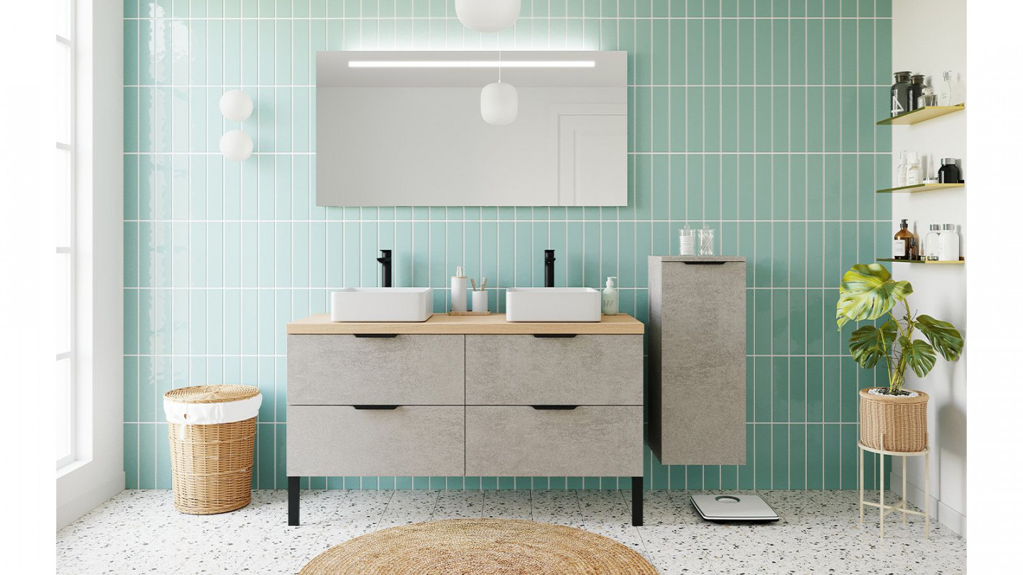 Meuble de salle de bain suspendu 2 vasques à poser 140cm 4 tiroirs