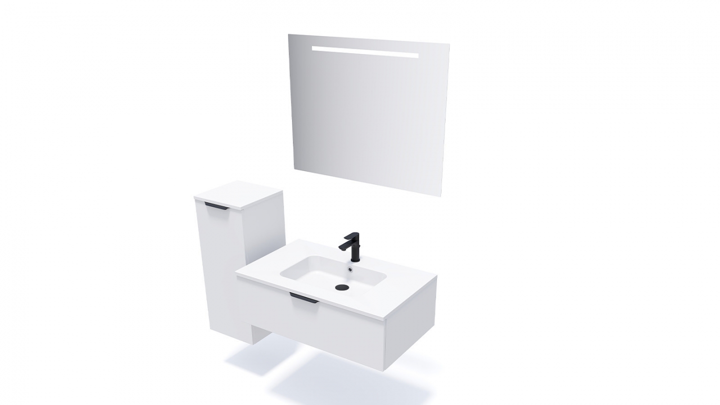 Meuble Sous Vasque Suspendu ICON 60 Cm – 1 Tiroir – Finition Blanc Alpin Mat – En MDF Et Mélaminé – Fabriqué En Europe