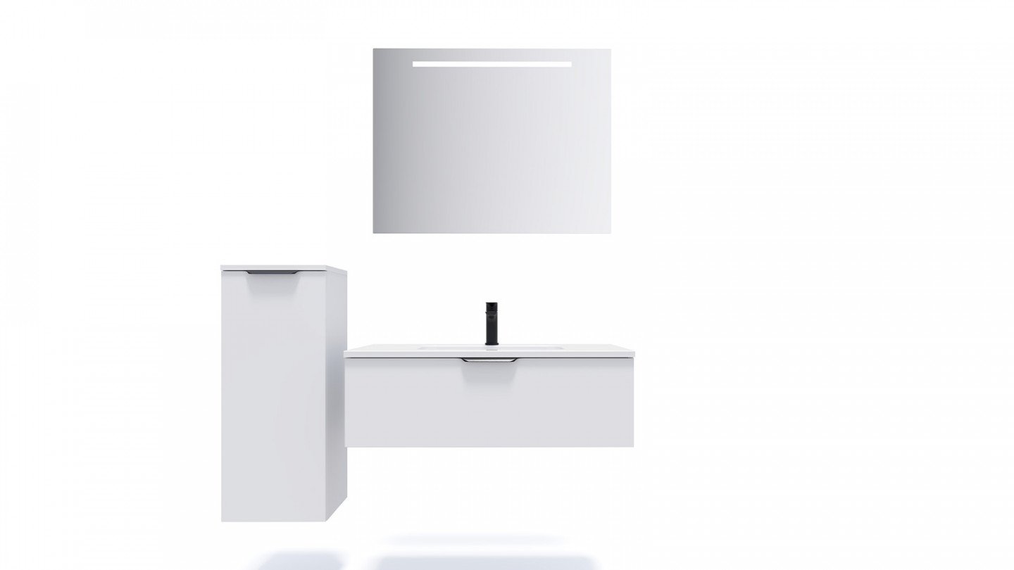 Meuble de salle de bains 90 cm Opale blanc - 1 tiroir - simple vasque - Loft