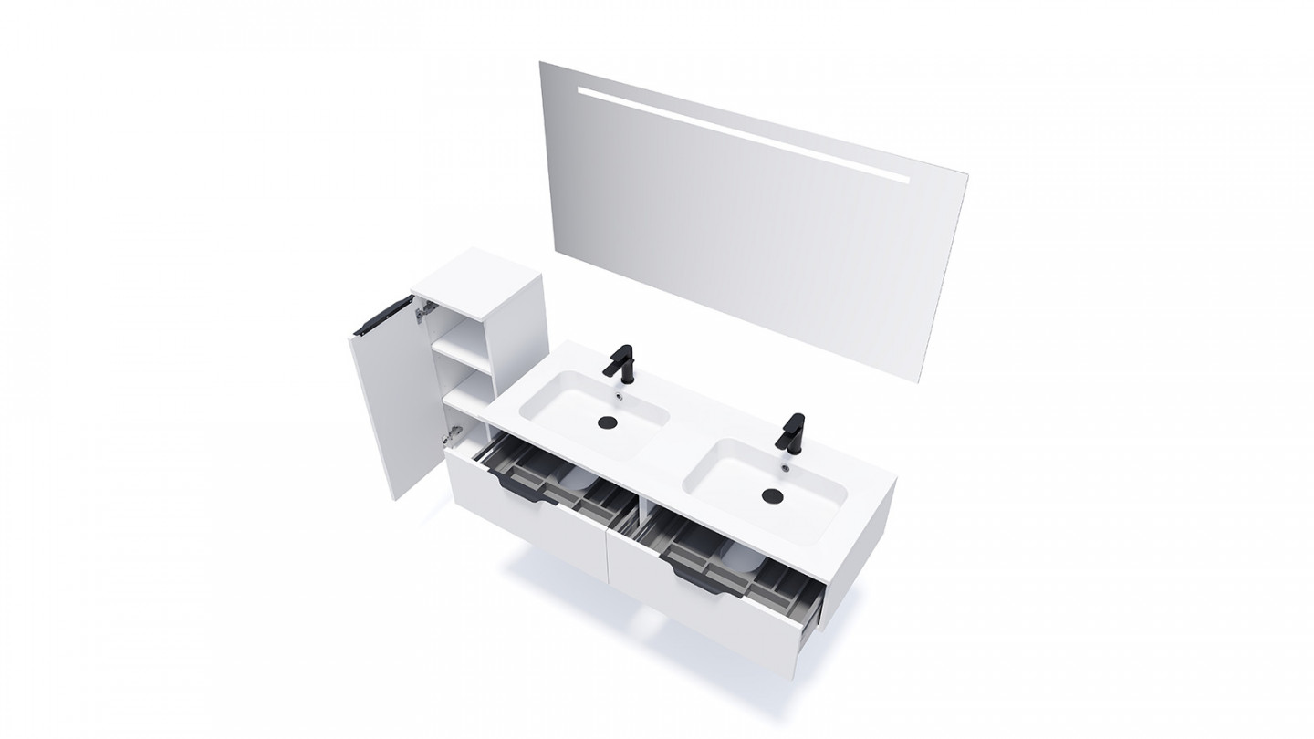 Meuble de salle de bains 140 cm Opale blanc - 2 tiroirs - double vasque