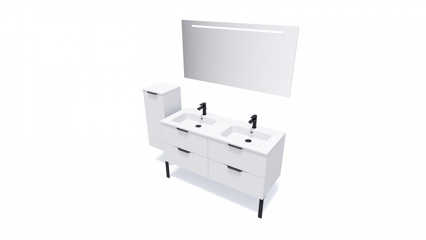 Meuble de salle de bain suspendu double vasque intégrée 140cm 4 tiroirs