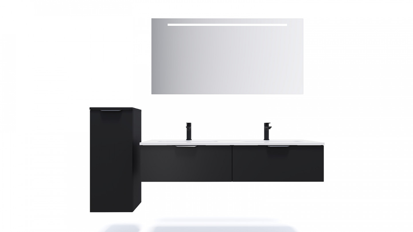 Meuble de salle de bain suspendu double vasque intégrée 140cm 2 tiroirs