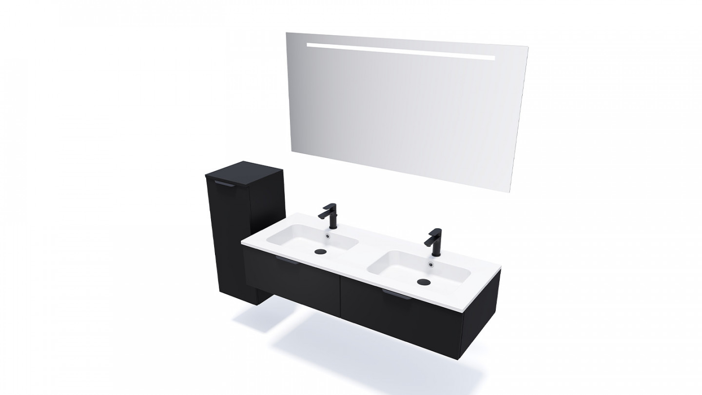 Meuble de salle de bain suspendu double vasque intégrée 140cm 2 tiroirs Noir - Loft