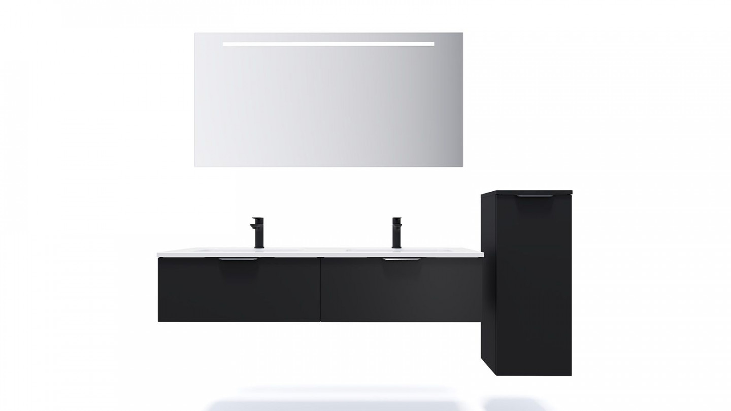 Meuble de salle de bain suspendu double vasque intégrée 140cm 2 tiroirs