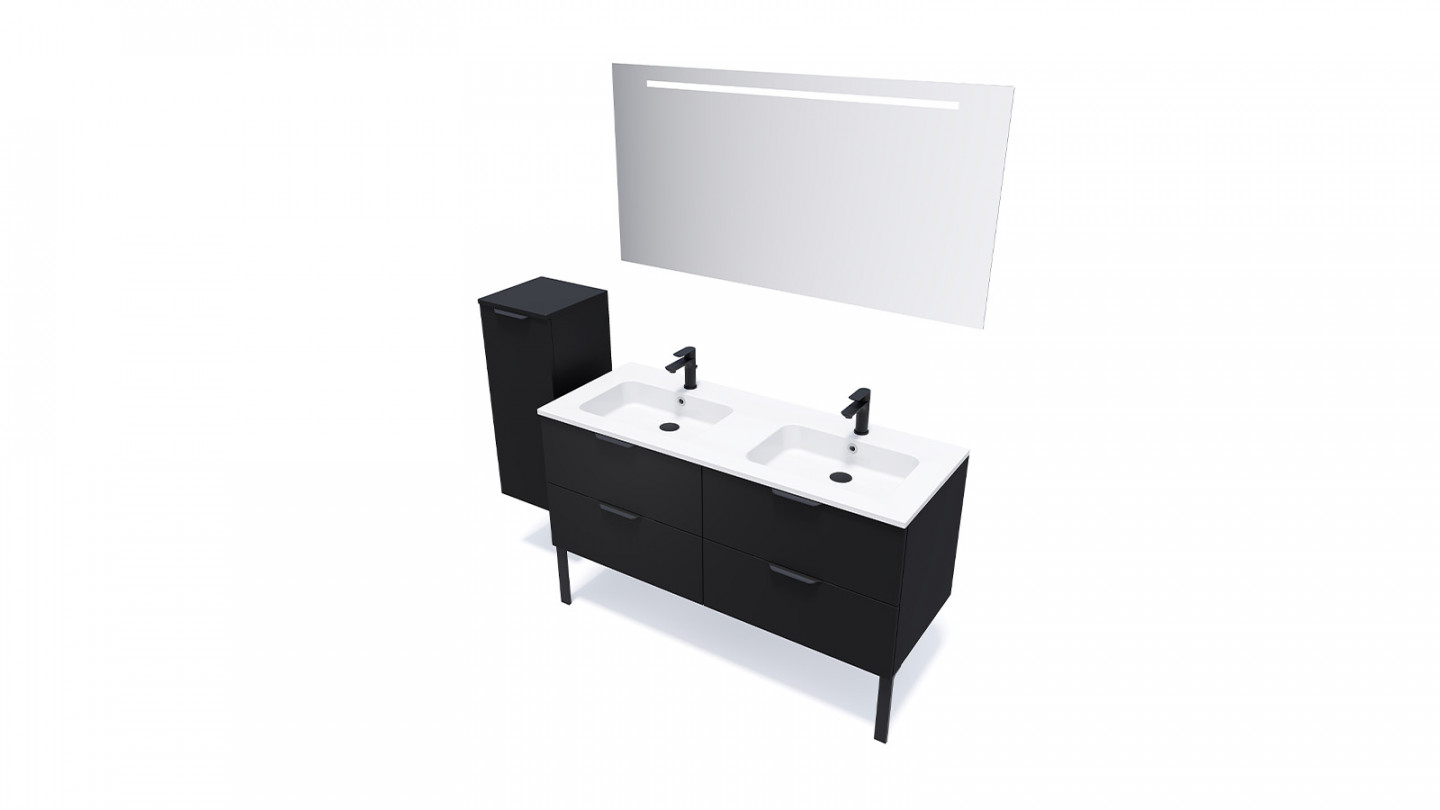 Meuble de salle de bain suspendu double vasque intégrée 140cm 4 tiroirs