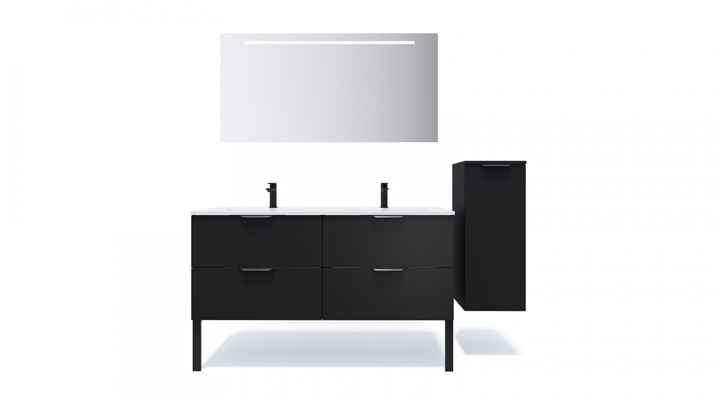 Meuble de salle de bain suspendu double vasque intégrée 140cm 4 tiroirs