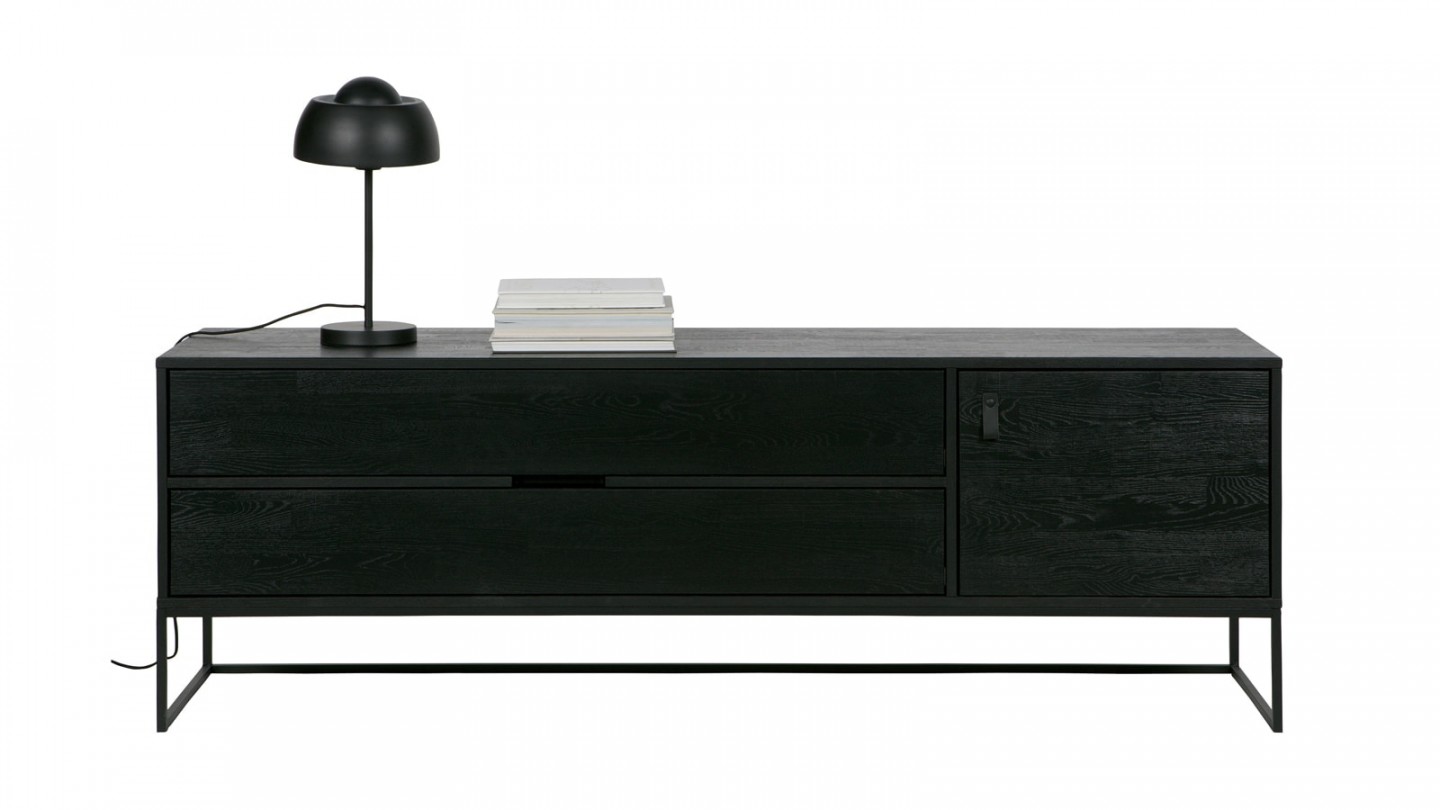 Meuble TV en chêne brossé noir – Collection Silas